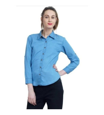 Women's Denim Solid Casual Full Sleeves Shirt 